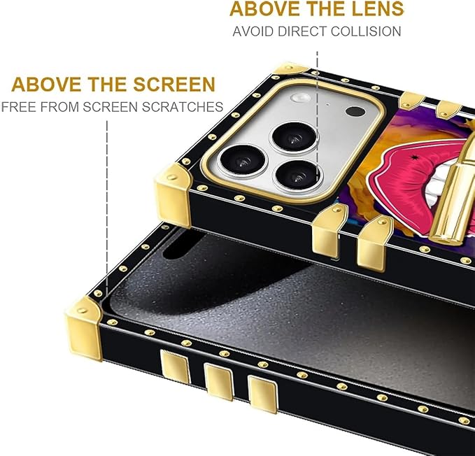 for iPhone 17 Pro Max Case Luxury Golden Decoration for Girl Women Soft TPU Shockproof Protective Hard PC Back for iPhone 17 Pro Max Crazy Pattern Cool Corlorful Lip Marble