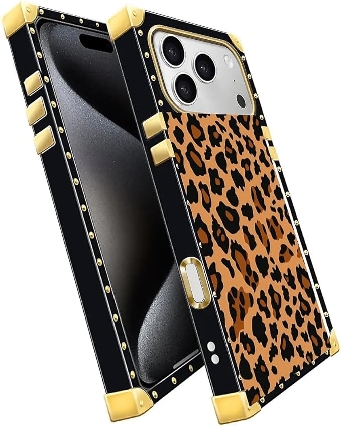 for iPhone 17 Pro Max Case Luxury Golden Decoration for Girl Women Soft TPU Shockproof Protective Hard PC Back for iPhone 17 Pro Max Crazy Pattern Brown Leopard Texture