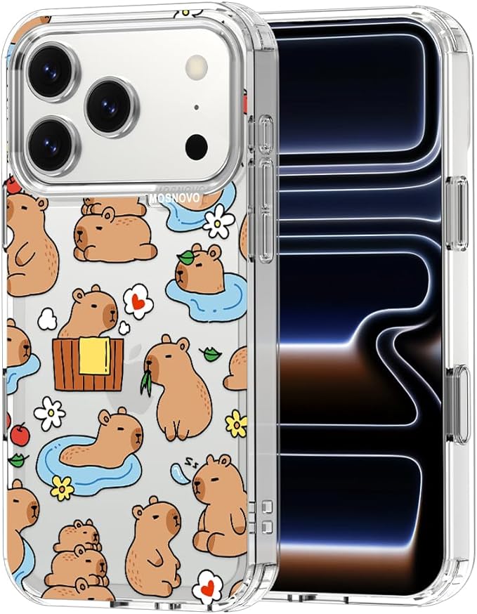 MOSNOVO for iPhone 17 Pro Case, Shockproof Military-Grade Protection 6.6ft Drop Tested, Camera Control, Clear Phone Case for iPhone 17 Pro, Capybara Land Design