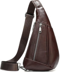 Leather Crossbody Sling Bag for Men Women Single Shoulder Chest Pack Backpack Outdoor Travel Camping Casual Daypack, Coffee
