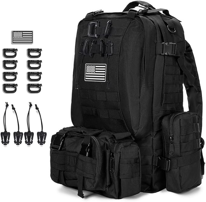 Large Military Tactical Backpack for Men, 40-50L Backpacks for Women, Bug out Bag Army 3 Days Assault Pack Bags Rucksack with Molle System Black