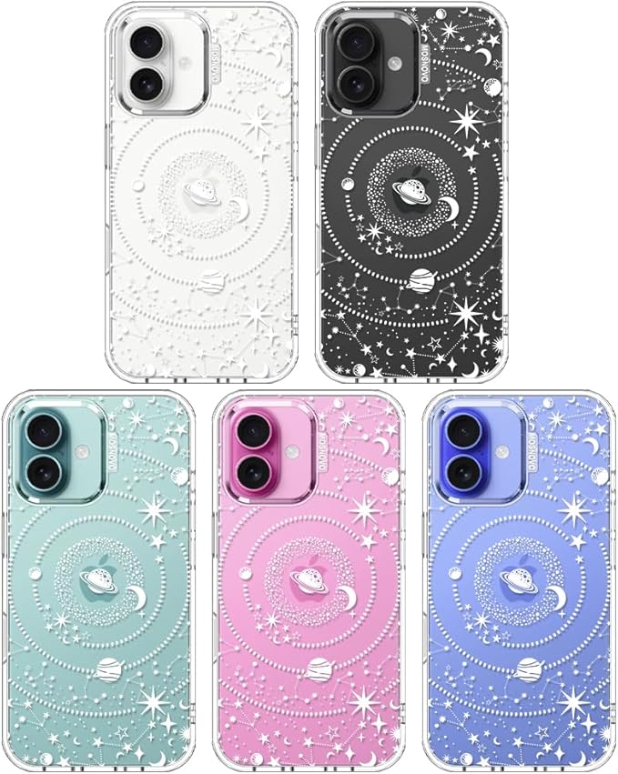 MOSNOVO Case for iPhone 16 Plus, [Buffertech 6.6ft Military-Grade Drop Protection] [Anti Peel Off Tech] Clear TPU Bumper Phone Case Cover Design - Galaxy