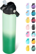 Fijinhom 24oz Insulated Stainless Steel Water Bottle, Wide Mouth Double Wall Vacuum, Silicone Straw, Sweat & Leak Proof, BPA Free Insulated Water Flask for Travel, Green Gradient
