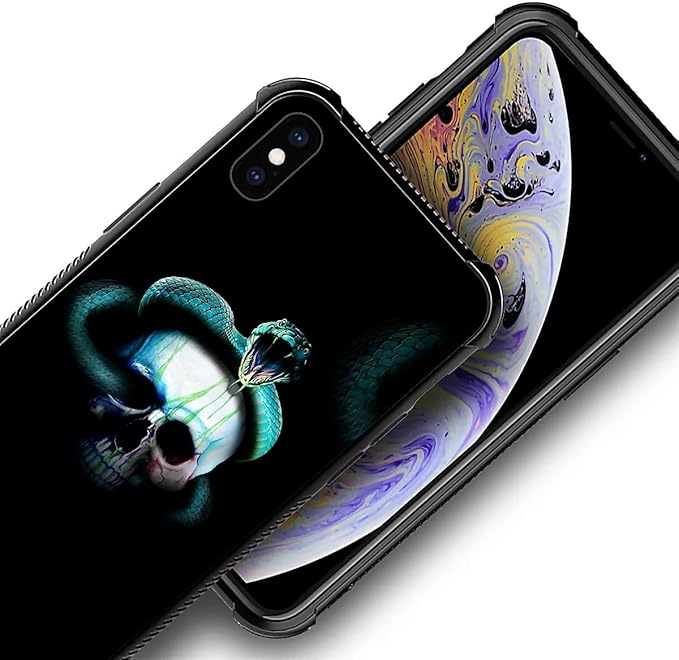 for iPhone X/Xs Case, Skeleton Winding Snake Pattern Graphic Design Girl Boy Soft Silicone Hard Acrylic Shock Protection for iPhone X/Xs