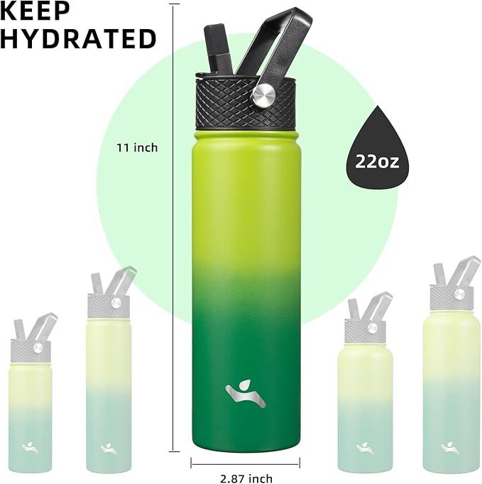Konokyo 22oz Stainless Steel Bottles with 3 Lids Sport Insulated Water Bottle,Bamboo Grove