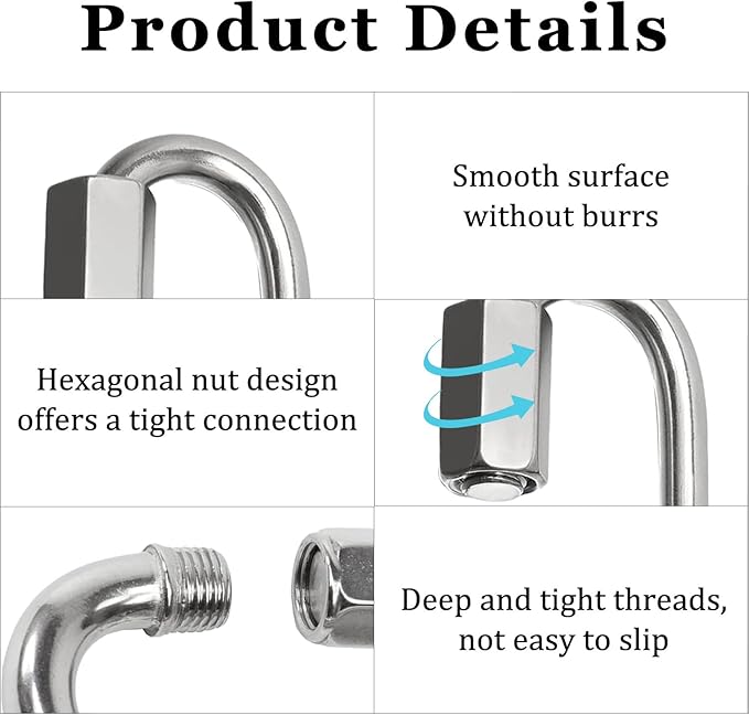 Locking Carabiner Clips, Stainless Steel Spring Snap Hook Locking Carabiner Heavy Duty - 304 Premium Stainless Steel Thumb Screw Carabiner Clip
