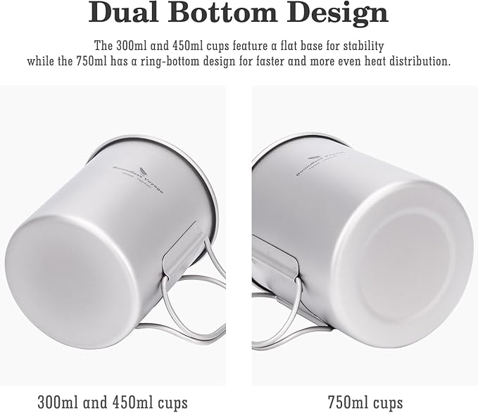 Boundless Voyage Titanium Camping Mug with Lid 300ml 450ml 750ml Lightweight Folding Handle Cup for Outdoor Backpacking Hiking Travel Durable Portable (300ml)
