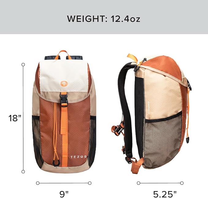 Tezos Juniper Daypack, Lightweight Hiking Backpack and Hydration Pack for Camping, Travel, Biking, and the Outdoors, 16 Liter (Desert Sand)
