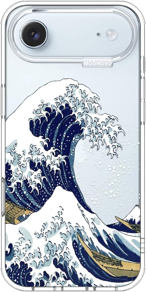 MOSNOVO for iPhone Air Case | Military Grade 6.6ft Drop Tested | Camera Control | Clear with Great Wave Design