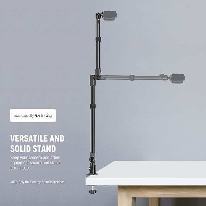 NEEWER 45.5" Overhead Camera Desk Stand, Aluminum 4 Section Magic Mic Boom Arm with C Clamp Mount Holder, for Webcam LED Light Microphone Streaming Zoom Video Recording, Max Load 4.41lb, DS023
