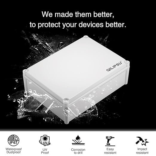 QILIPSU Outdoor Junction Box IP67 Waterproof Project Box ABS Plastic Weatherproof Electrical Enclosure Gray Cover (11"x7.5"x5.1")