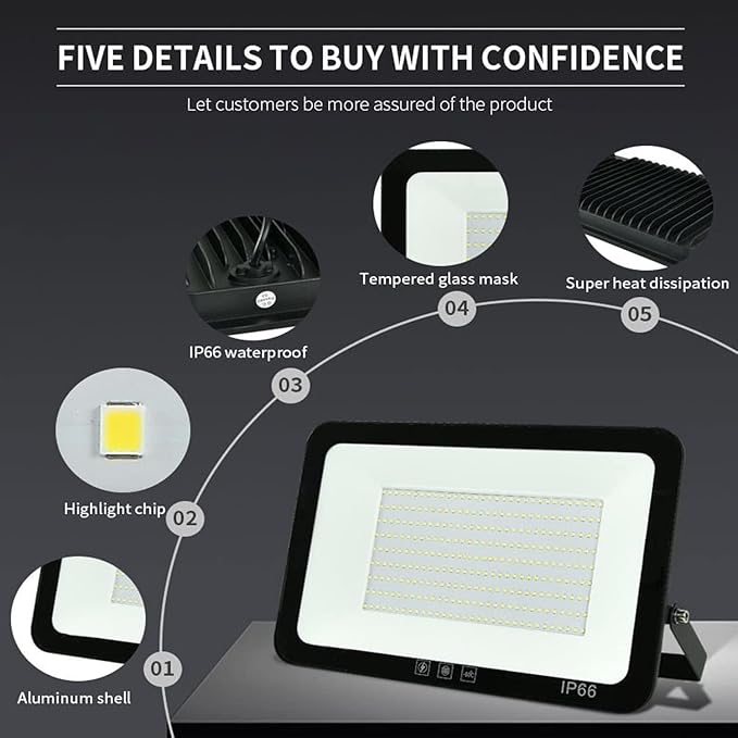4Pack LED Flood Light Outdoor,150W LED Work Light 15500lmwith 6FT US Plug,IP66 Waterproof Exterior Security Lights,6000K Daylight White Outside Floodlights Slim Design for Playground Yard