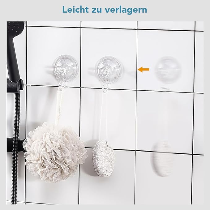Suction Hooks 4 Packs, Clear Powerful Push and Lock Vacuum Suction Cup, Multi-Purpose Suction Shower Hooks for Front Door Window Glass Kitchen Towel Loofah Utensils