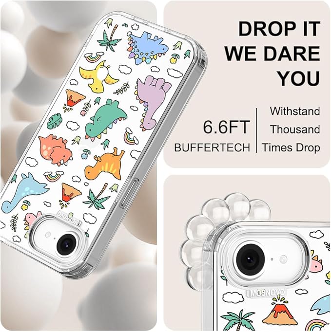MOSNOVO for iPhone 17e Case/iPhone 16e Case, Shockproof Military-Grade Protection 6.6ft Drop Tested, Clear Phone Case for iPhone 16e / iPhone 17e, Dinosaur Land Design