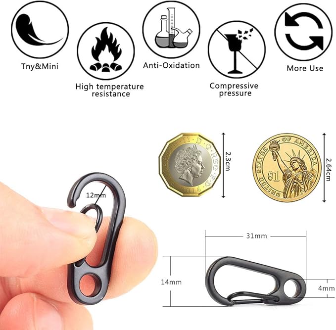 30PCS Mini SF Carabiner Clips Tiny Alloy Spring Snap Hook Keychain Clasps EDC Small Hanging Buckle for Backpack Camping Bottle Using Accessories Paracord Tactical Survival Gear (3 Colors)