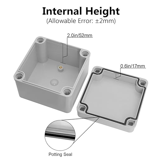 LeMotech IP67 Waterproof Junction Box ABS Plastic Project Box Dustproof Electrical Box Outdoor Enclosure for Electronics DIY Case Gray 3.9X 3.9X 3 inch (100x 100x 75 mm)