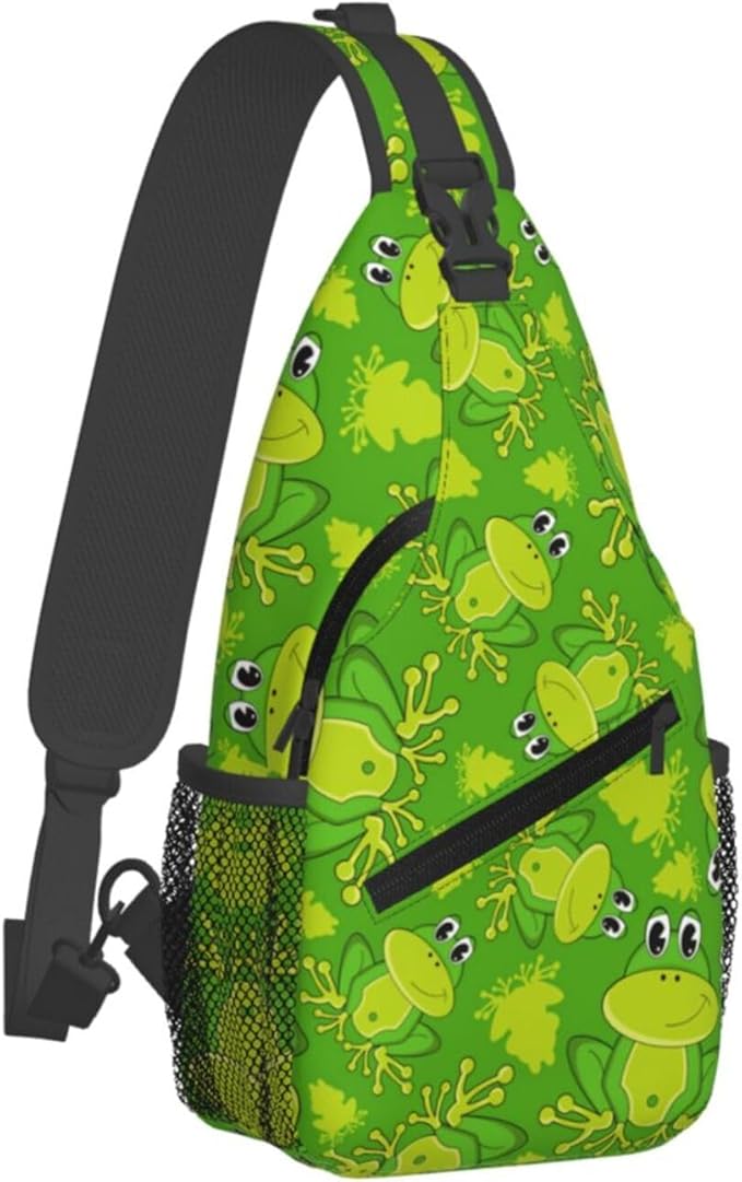 Cute Cartoon Frog Sling Bag For Women Men Funny Frogs Backpack Crossbody Shoulder Bag Sling Backpack Chest Bag Travel Hiking Casual Sport Daypack