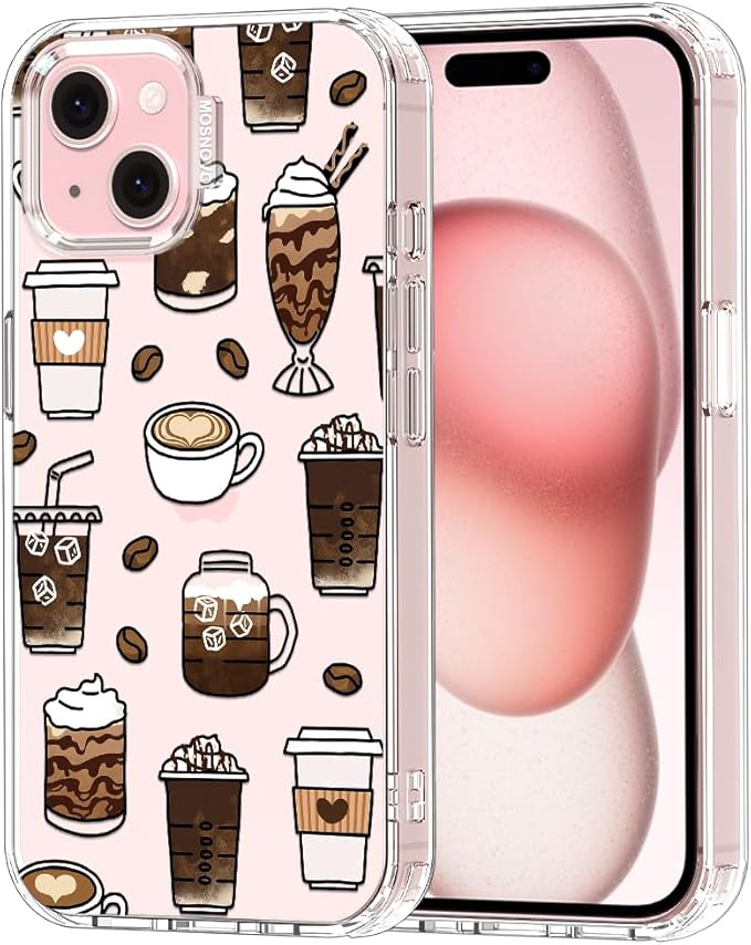 MOSNOVO Case for iPhone 15 Plus/iPhone 14 Plus, [Buffertech 6.6ft Military-Grade Drop Protection] [Anti Peel Off Tech] Clear TPU Bumper Phone Case Cover Design - Coffee