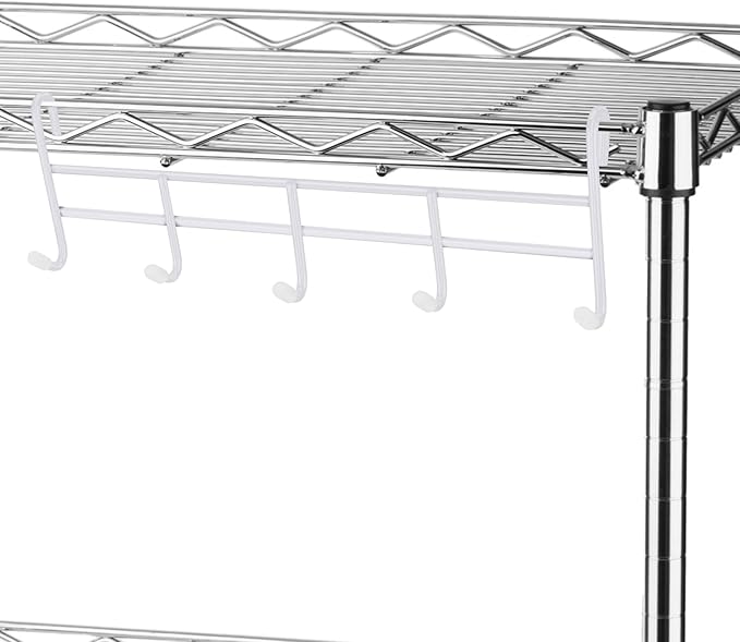 CroBlissful 2 Pcs 5 Hook Attachment for Wire Shelving 1.5 x 12 x 4 Inch Hanging Hooks Rack Wire Chrome Plated Steel Shelf Accessories Metal Hook Bars for Storage Display Organizer (White)