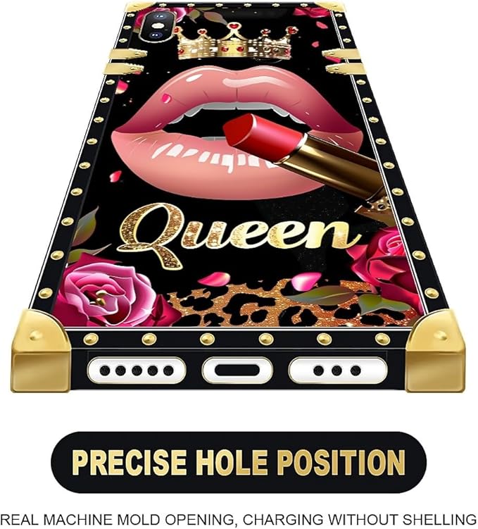Compatible with iPhone XR Case, Glitter Red Rose Queen Leopard Lipstick Luxury Golden Decoration for Girl Women Soft TPU Shockproof Protective Hard PC Back for iPhone XR