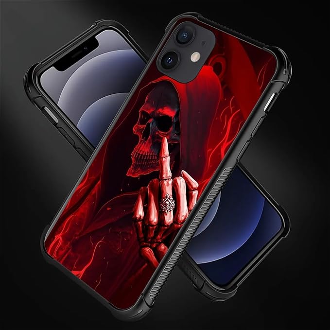 for iPhone 11 Case, Gestures Funny Skull Pattern Graphic Design Girl Boy Soft Silicone Hard Acrylic Shock Protection for iPhone 11