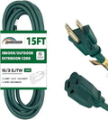 15FT Outdoor Extension Cord-16/3 SJTW Durable Green Extension Cable with 3 Prong Grounded Plug for Safety,Great for Outside Christmas Decorations