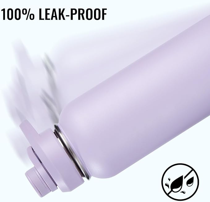 Fijinhom 32 oz Insulated Water Bottle with Handle, 304 Stainless Steel Water Bottles with Wide Mouth, Double Wall Vacuum Sports Water Bottle, BPA Free, Keep Cold and Hot, Purple