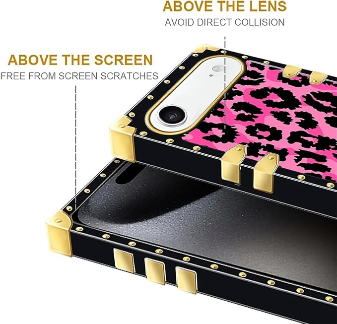 for iPhone 17 Air Case Luxury Golden Decoration for Girl Women Soft TPU Shockproof Protective Hard PC Back for iPhone 17 Air Crazy Pattern Pink Black Leopard