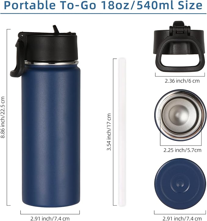 Volhoply 18oz Insulated Water Bottle Bulk 8 Pack,Kids Stainless Steel Water Bottles with Straw Lid,Double Wall Vacuum Reusable Metal Bottle,Wide Mouth Sports Flask Keep Hot and Cold(Mix,8 Set)