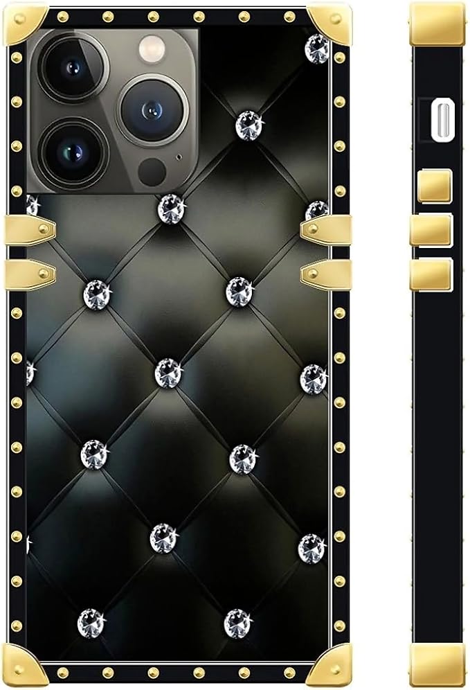 Compatible with iPhone 13 Pro Max Case, Shiny Black Sofa Crystal Luxury Golden Decoration for Girl Women Soft TPU Shockproof Protective Hard PC Back for iPhone 13 Pro Max