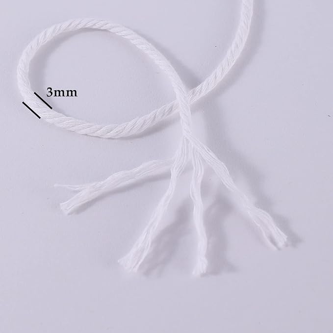 White Macrame Cord 3mm x 109Yards,Colored Cotton Rope Craft Cord Colorful Cotton Cord Twine for Wall Hanging Plant Hangers Crafts Knitting Decorative Projects