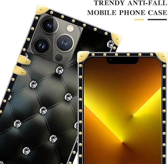 Compatible with iPhone 13 Pro Max Case, Shiny Black Sofa Crystal Luxury Golden Decoration for Girl Women Soft TPU Shockproof Protective Hard PC Back for iPhone 13 Pro Max