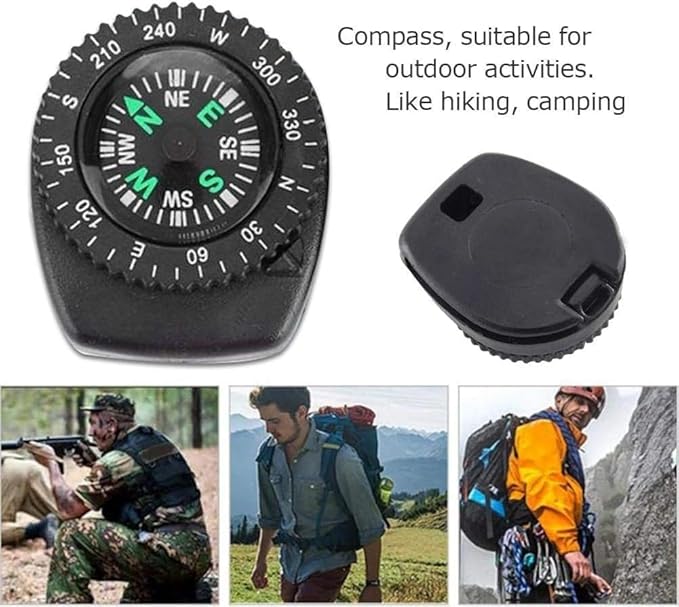 Black Button Mini Survival Compass for Hiking, Camping, Boating, Oil Filled Pocket Navigation Tool