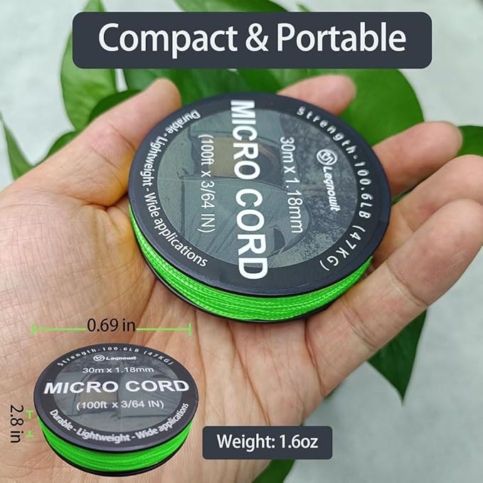 Micro Paracord, 1.18mm x 100ft Thin Mini Utility Braided Small Paracord for Crafting, DIY Project, Camping and More