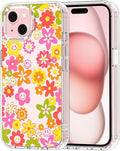 MOSNOVO Case for iPhone 15, [Buffertech 6.6ft Military-Grade Drop Protection] [Anti Peel Off Tech] Clear TPU Bumper Phone Case Cover Design - 70's Groovy Floral