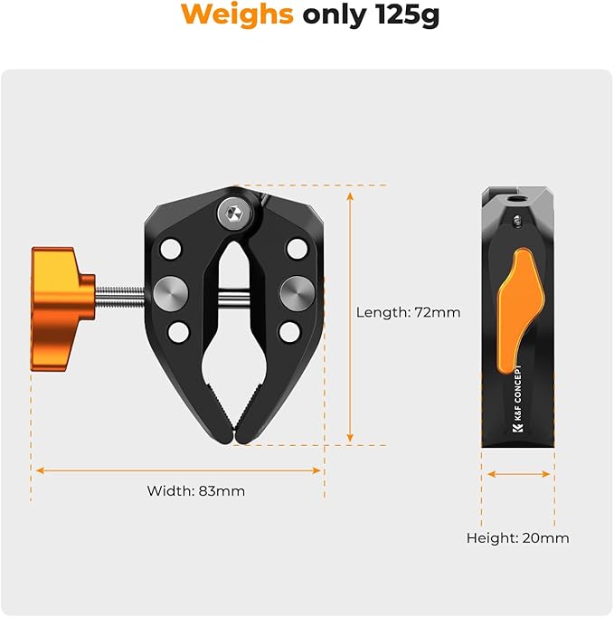K&F CONCEPT Camera Mount Clamp, Super Crab Clamp with 1/4" Thread Holes, 60mm Max Opening for Round Pipe Flat Surface, Monitors, LED Lights, and Other Photographic Accessories