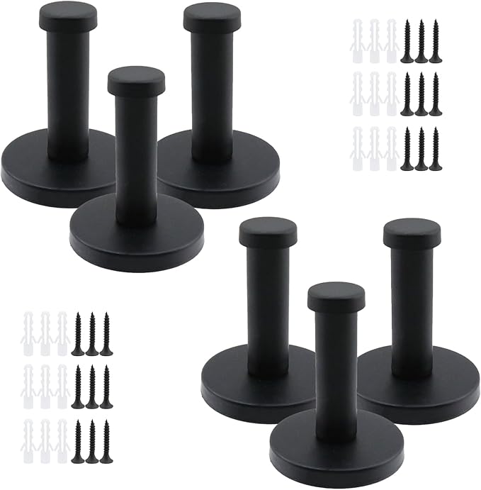 Wall Hooks Heavy Duty Coat Hooks Stainless Steel Clothes Hanger for Hanging Bathroom Towels Handbag Black 2-inch Length with 12mm Shank Dia - Pack of 6