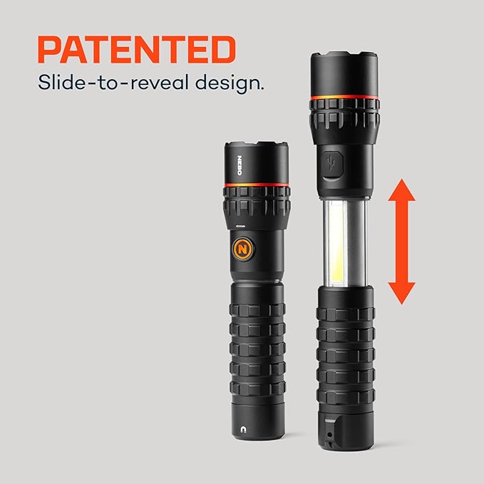 NEBO SLYDE KING Flashlight | High Lumens, Rechargeable COB Work Light & LED Flashlight, Waterproof, Magnetic Base, Great for Camping & Hunting, Includes Charging Cable