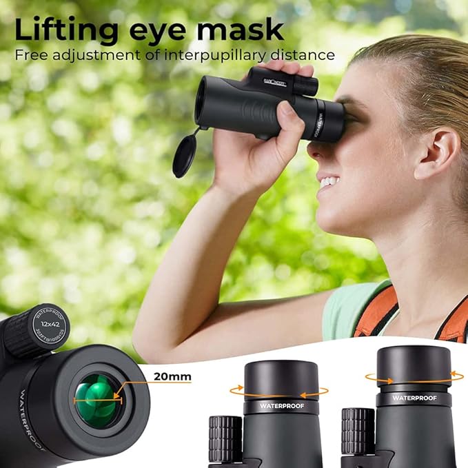 K&F Concept HD 12X42 Monocular Telescope for Smartphone, High Power Monoculars for Adults, BAK4 Prism IP68 Waterproof Compact Monocular Scope for Bird Watching Hunting with Hand Strap