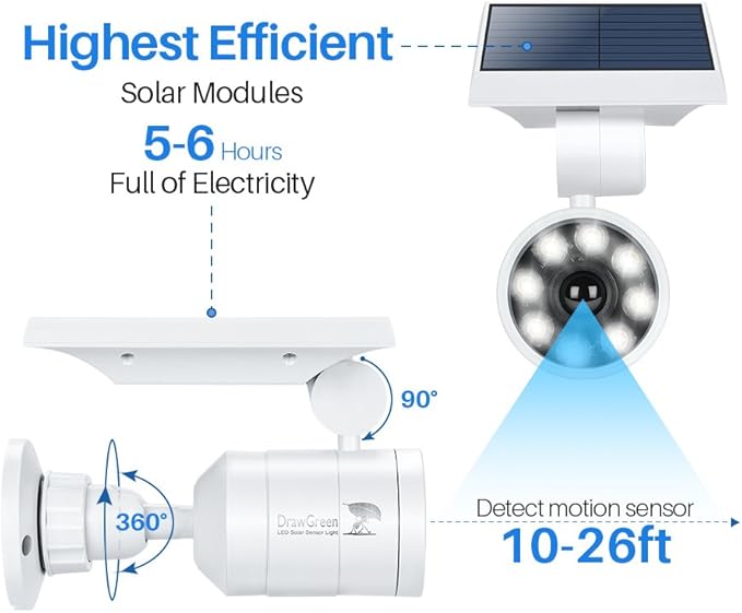 Solar Motion Sensor Light Outdoor of 2, Motion Sensor Solar Lights Aluminum Cameras Fill Flood Security Spotlights for Yard Fence Patio Garden 100-Week 100% Free Replacement
