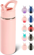 Fijinhom 18oz Insulated Stainless Steel Water Bottle with Straws, Double Wall Vacuum Insulated Bottles, Metal Thermo for Travel, Sports, Leak-Proof, BPA Free, Women & Men, Pink