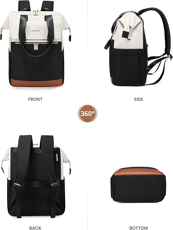 LOVEVOOK Laptop Backpack for Women, 15.6 Inch Work Laptop Bag with USB Port, Fashion Teacher Nurse Backpack Purse, Waterproof Travel Computer Backpack with Organizer Bag, 2PCS, Beige-Black