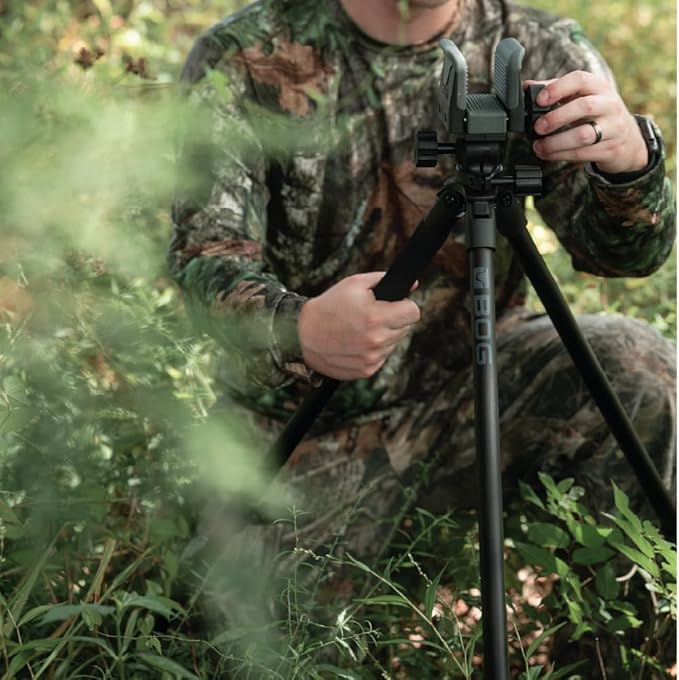 BOG DeathGrip Aluminum Tripod with Durable Frame, Lightweight, Stable Design, Bubble Level, Adjustable Legs, Shooting Rest, and Hands-Free Operation for Hunting, Shooting, and Outdoors
