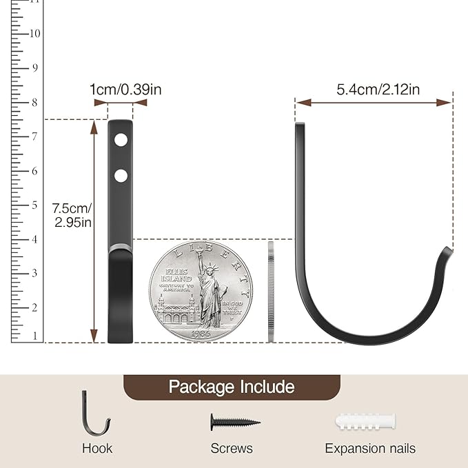 Wall Hooks for Hanging Towel/Coat - 22LB Screw in Metal Hanger Wall Mount, for Outdoor, Closet, Door, Bathrooms, for Backpack, Robe, Black 5 Pack