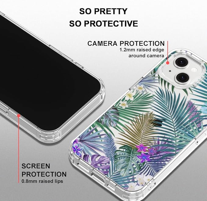 MOSNOVO for iPhone 13/14 Case | Military Grade 6.6ft Drop Tested | Clear with Tropical Rainforests Design