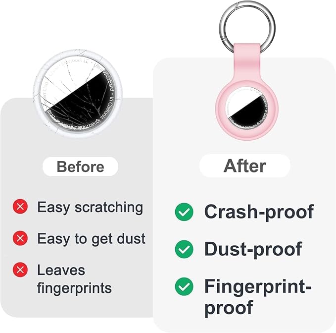 Linsaner Compatible with AirTag Case Keychain for Air Tag Holder Silicone for AirTags Key Ring Cases Tags Chain foe for Apple for AirTag GPS Item Finders Accessories，Pink