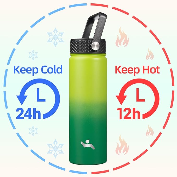 Konokyo 22oz Stainless Steel Bottles with 3 Lids Sport Insulated Water Bottle,Bamboo Grove