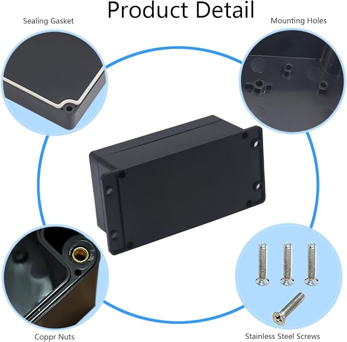 2 Pack Project Box IP65 Waterproof Junction Box ABS Plastic Black Electrical Boxes DIY Electronic Project Case Power Enclosure with Fixed Ear 6.22 x3.54 x2.36 inch(158x90x60mm)