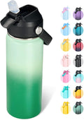 Fijinhom 18oz Insulated Stainless Steel Water Bottle, Wide Mouth Double Wall Vacuum, Silicone Straw, Sweat & Leak Proof, BPA Free Insulated Water Flask for Travel, Green Gradient