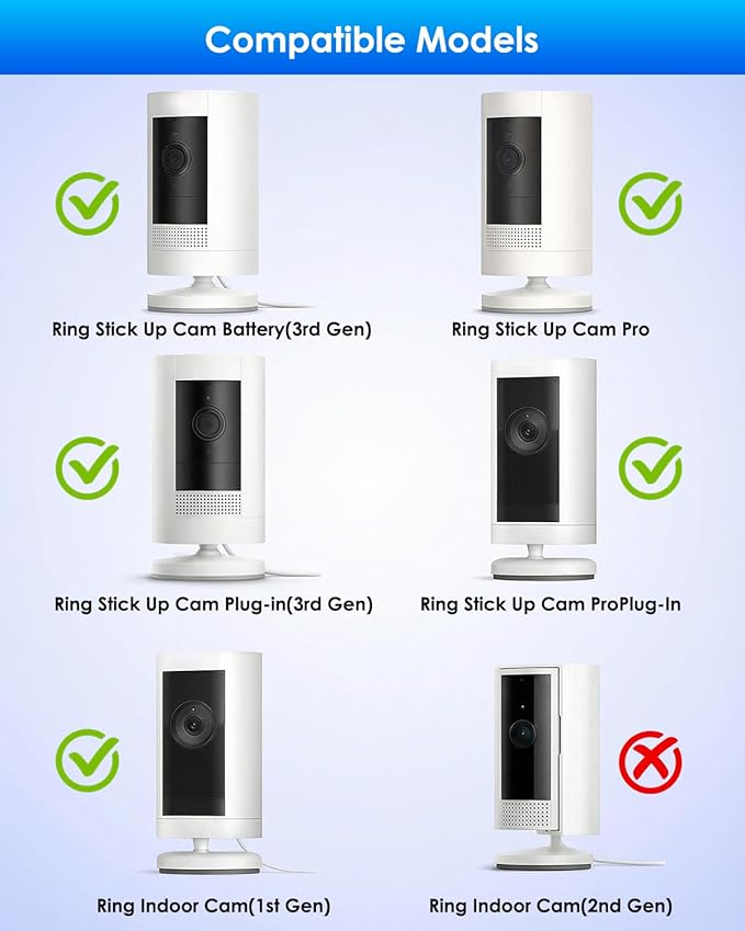 3 Pack Camera Mount Bracket Compatible with Ring Stick Up Cam, Ring Outdoor Cam Plus, Ring Indoor Cam, 360° Adjustable Wall & Ceiling Mount, Weatherproof (White)